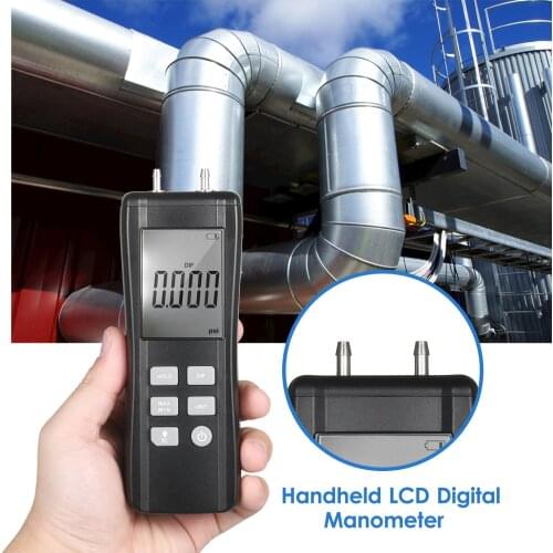 Professional Dual-port Digital Manometer Handheld Differential Pressure Gauge HVAC Gas Pressure Meter Large LCD with Backlight