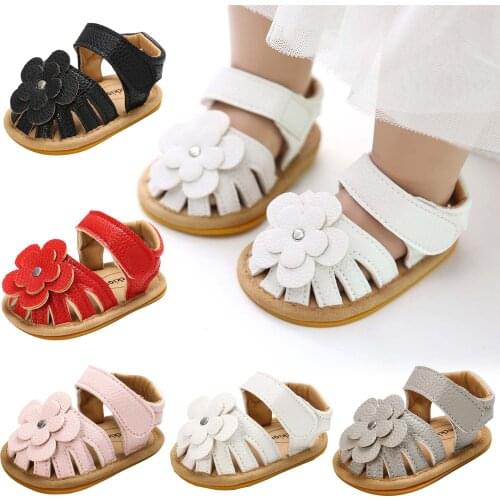 Baby Girls Sandals Soft Non-Slip Rubber Sole Flower Flat Walking Shoes Summer Newborn Baby Girls Sandals Kids Shoe 0-2 Years old