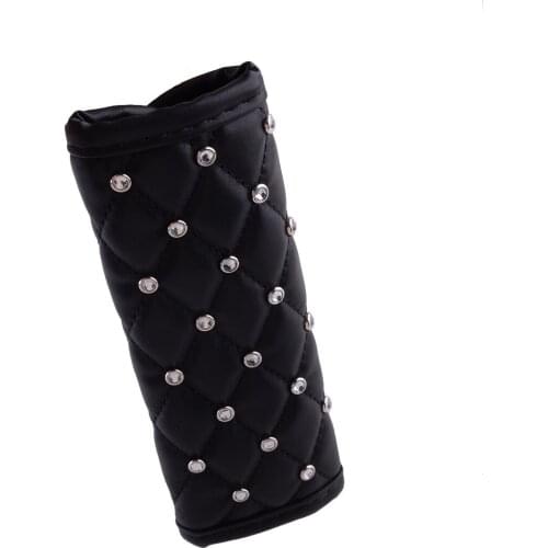 Bling Bead Black PU Leather Handbrake Cover Protector Cap Decor Decoration Fit For Most of Automatic Transmission Cars