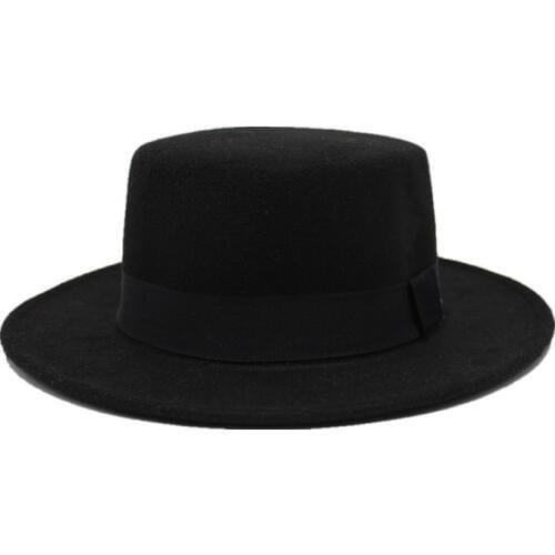 OZyc Brand Wool Boater Flat Top Hat For Womens Felt Wide Brim Fedora Hat Laday Prok Pie Chapeu de Feltro Bowler Gambler Top H
