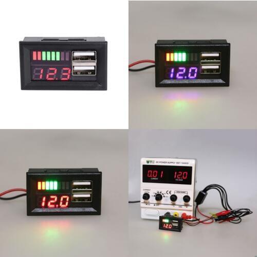 LED Digital Display Voltmeter Mini Voltage Meter Battery Tester Panel For DC 12V Cars Motorcycles Vehicles USB 5V2A output
