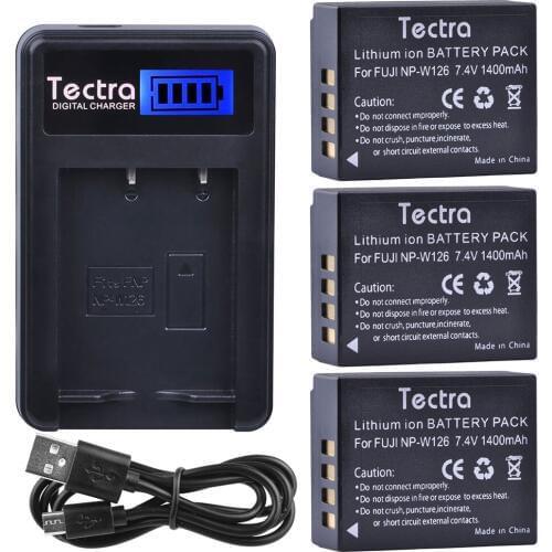 Tectra 3pcs 1400mAh NP-W126 NPW126 Battery for Fujifilm Fuji X-Pro1 XPro1 X-T1 XT1 XE1 HS30EXR NP W126 Battery+LCD USB Charger