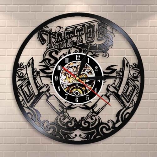 Tattoo Salon Vinyl Record Wall Clcok Tattoo Studio Wall Sign Tattoo Shop Tattoo Machine Wall Art Decor Hipster Men Gift Idea