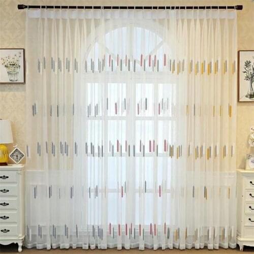 Rice Embroidered Sheer Curtain for Living Room Pastoral Rural Countryside Mesh French Window Drape M161C