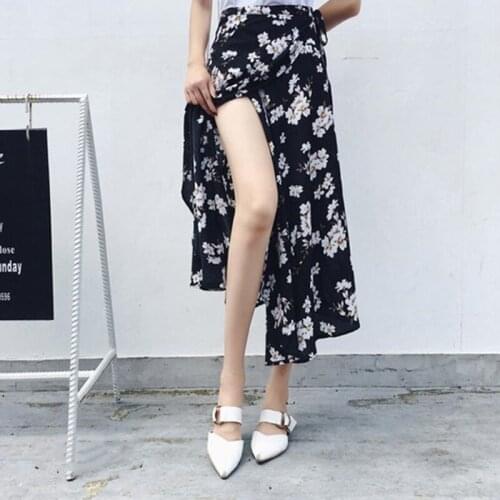 Summer Skirt Women Fashion Sexy High Waist Irregular Split Bandage Wrap Pencil Skirts Casual Floral Print Women Slim Boho Skirts