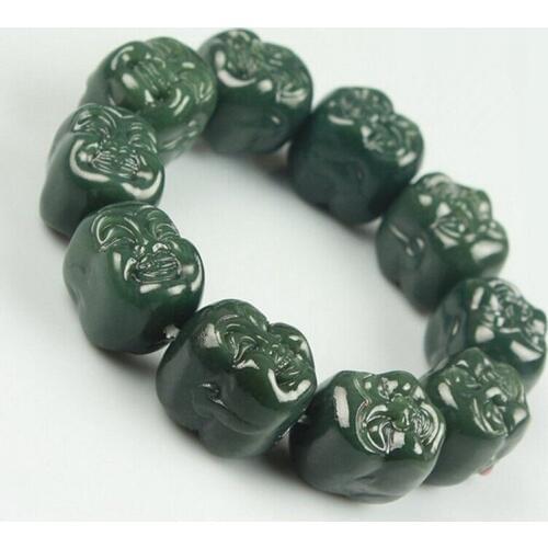 DesignHigh Hetian green Jewelry Chinese Green Buddha Jewelry Handmade Dark Green bracelet Buddha Bracelet bangle