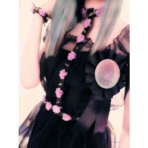 Hand crafted Cute Lolita Fashion Flower Choker Leather Women Harness Cosplay Accessoriess Body Waist Belt Straps