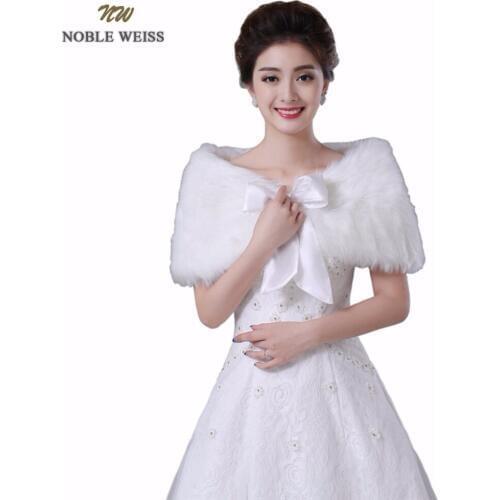 NOBLE WEISS In Stock Discount wedding jacket Bride cape winter bride fur shawl bolero women wedding coat ivory color 0848
