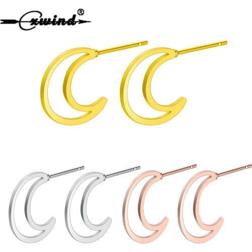 Cxwind Fashion Statement Half Moon Earring Geometric Hollow Design Earrings for Women Stud Earrings Stainless Steel Jewelry Gift