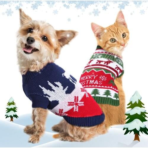 Winter Cat Dog Clothes Warm Christmas Dog Cat Sweater For Small Dogs Cats Yorkies Chihuahua Pet Clothing Coat Knitting S-2XL