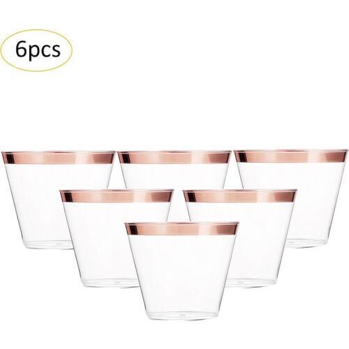 6pcs/set Disposable Cups Wine Glass Hard Plastic Juice Cup Tiramisu Ice Cream Drink Cup Wedding Decoration Party Supplies