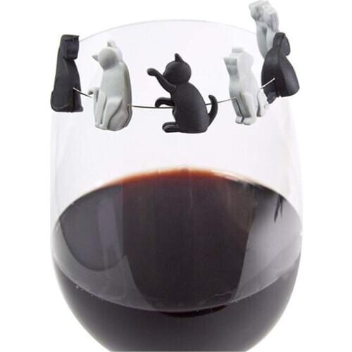 6pcs Silicone Markers Reusable Sea Cat Drink Charms Wine Identifier for Cocktails Drinking Cup Sign