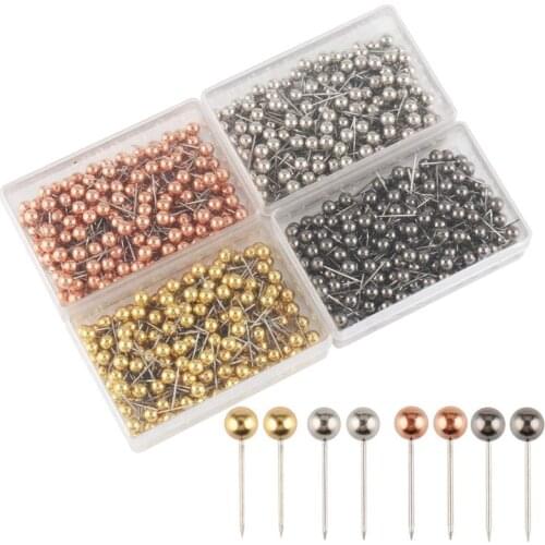 800 Pieces Map Tacks 1/8-Inch Retro Plastic + metal Beads Head Marking Push Pins, 4 Colors