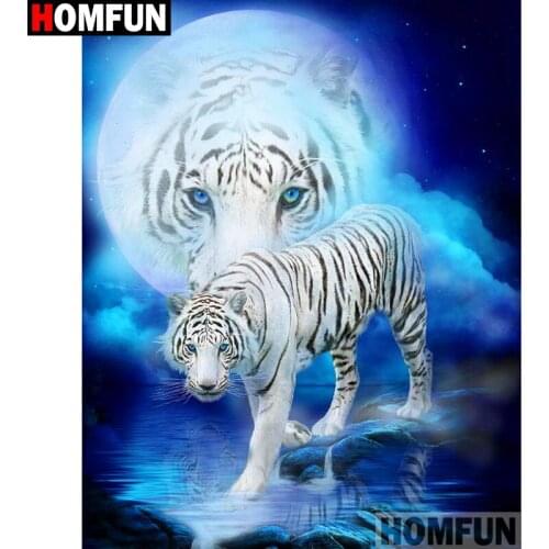 HOMFUN Full Square/Round Drill 5D DIY Diamond Painting "Animal white tiger" 3D Diamond Embroidery Cross Stitch Home Decor A19062