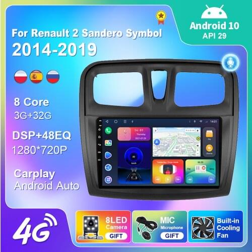 Touch Screen Smart Car Radio For Renault 2 Sandero Symbol 2014-2019 GPS Nevigation DSP 4G WIFI Camera Carplay Multimedia Player