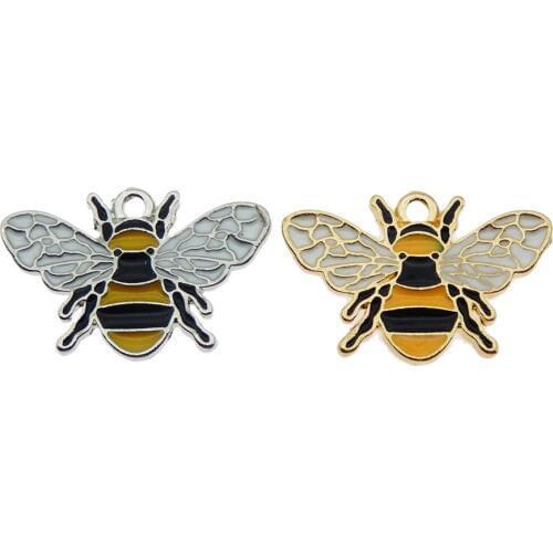20PCS Mixture Colorful Enamel Honeybee Shiny Acrylic Rhinestone CZDecored Bee Pendant Charm DIY Women Earring Jewelry Finding
