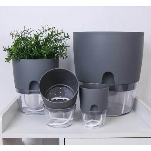2-Layer Lazy Automatic Watering Flower Pot Transparent Round Automatic Water Absorption Flowerpot with Cotton Rope Garden Decor