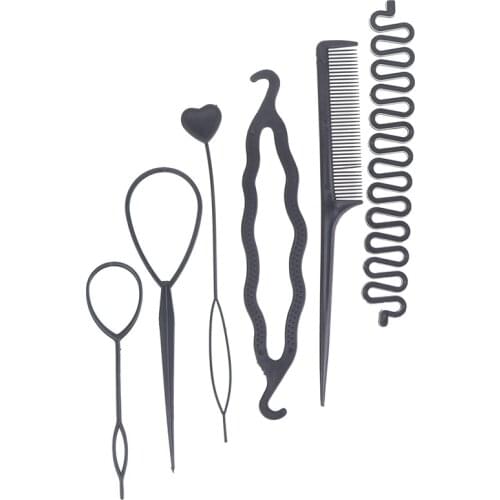 6pcs/set Hairstyle Braiding Tools Pull-through Hair Needle Hair Dispenser Disk Braid Styling Hairpins Hair Clips Hairstyle
