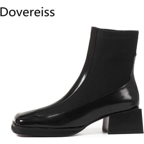 Dovereiss Fashion Womens Shoes Winter concise clear heels sexy Slip on Square toe New Ankle boots Block heels 34-39