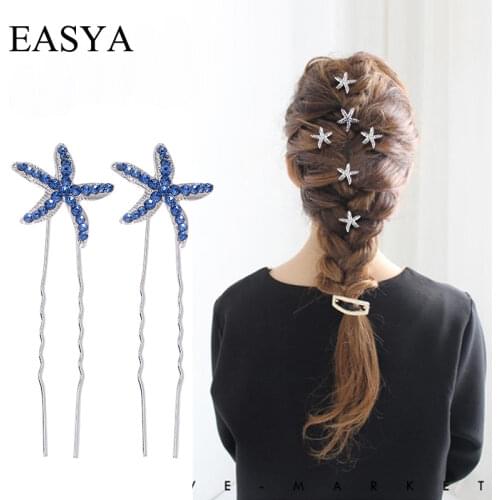 EASYA 6pcs/Set Crystal Starfish Hairpins Hair Ornaments New Fashion Wedding Bridal Bridesmaid Hair Clips Hairwear Accessories