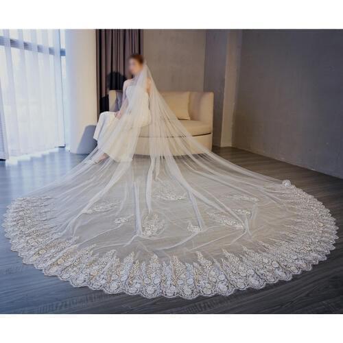 Ivory 300cm one layer New Cathedral Bridal Veil Long Wedding Veil Lace Edge Bride Wedding Accessories
