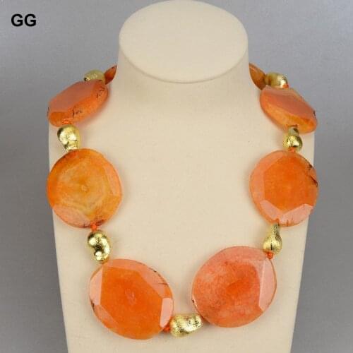 GG Jewelry Natural Orange Slice Agates Stone Gold Color Plated Four Seasons Chocker Necklace For Women
