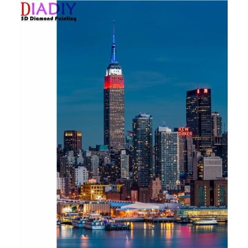Modern city night view 5D DIY full square diamond painting cross stitch picture of rhinestone diamond embroidery home decoration