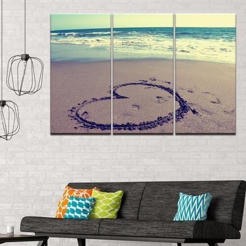 Canvas Painting Heart shaped on the beach near sea 3 Pieces Wall Art Painting Modular Wallpapers Poster Print Home Decor