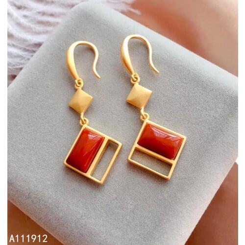 KJJEAXCMY fine jewelry natural Agate 925 sterling silver women earrings support test lovely