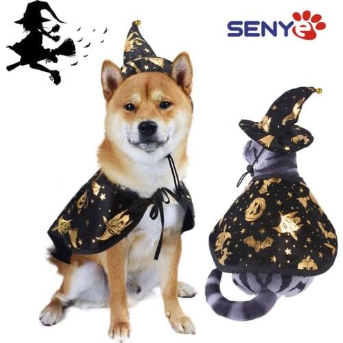 Halloween Printed Wizard Handsome Cloak Set Pet Hat Set Decoration Comfort Costume Clothing Funny Pet Clothes