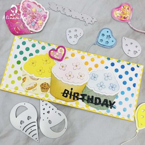 Alinacutle Metal Cutting Die Cut Celebrate Embellishment Birthday Cupcake Balloon Paper Crafting Album Card Punch Art Template