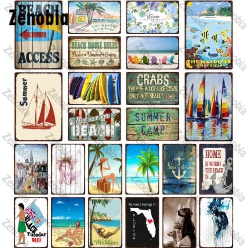 Metal Sign Beach Decor Plaque Summer Sign Metal Plate Wall Decor for Beach Bar Pub Camp House Surf Club Decorative Metal Poster