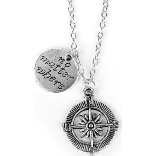 MQCHUN Hand Stamped "No Matter Where" Compass Necklaces Best Friends Long Distance Relationship Necklace-30