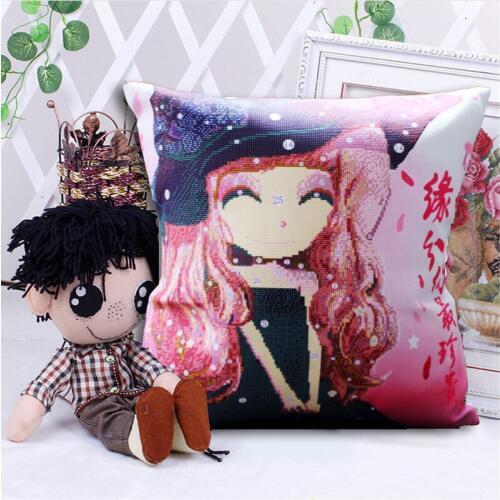 Cartoon girl Diy printed embroidery needlework sets counted 5D cross-stitch pillow kits patterns paintings accessories fabric