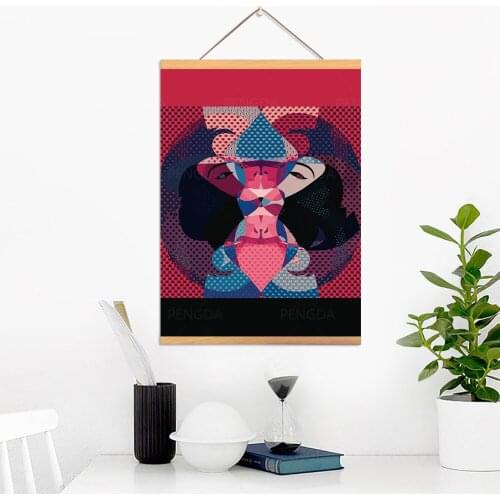 Canvas Wall Art Print Lady Cartoon Abstract Pink Modern Solid Wood Hanging Ball Scrolls Painting Nordic Style Home Decor Poster