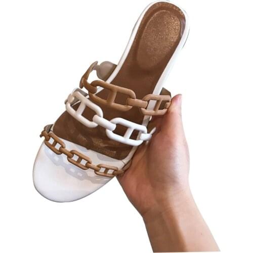2020 New Style Slippers natural leather Beach Sandals Slipper Pig Nose Flat Shoes Semi-High Heeled Chunky Heel Sandals