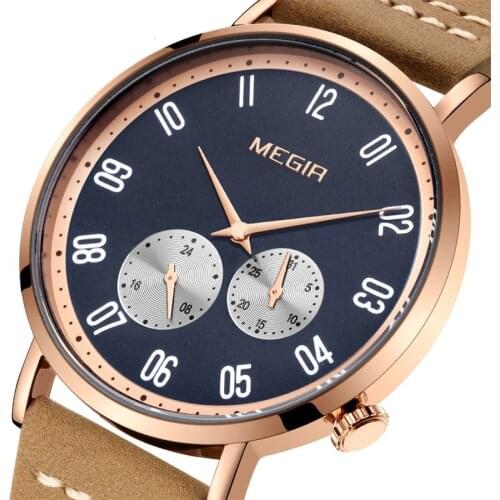 2021 New Fashion Mens Watches Top Brand Luxury Military Quartz Watch Leather Strap Waterproof Sport Chronograph Watch for Men