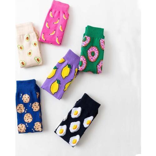 Novelty Avocado Women Fruit Food Jacquard Cute Happy Funny Socks Cartoon Lemon/Egg Kawaii Socks Creative Calcetines Mujer Sokken