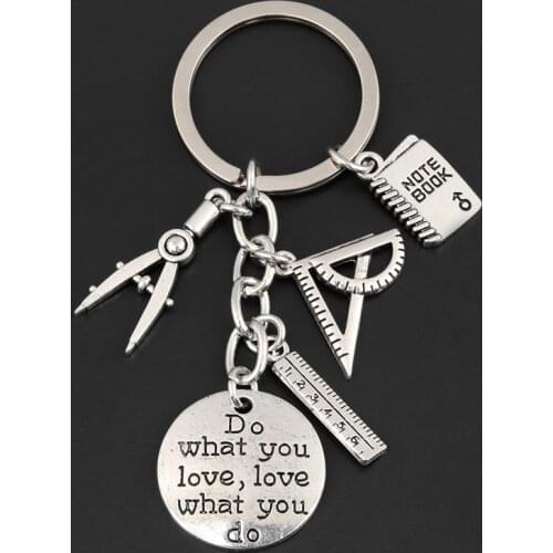 New Teacher Keychain School Things Key Ring Teachers Day Gifts Note Book Ruler Compasses DIY Jewelry Handmade