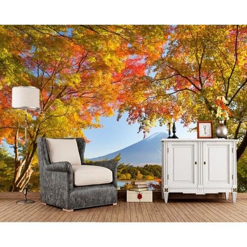Papel de parede Autumn tree and mountain Fuji 3d wallpaper,living room tv sofa wall bedroom wall papers home deocr mural