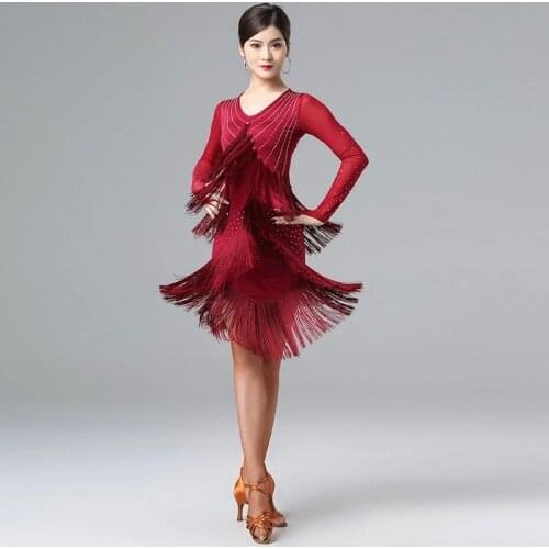 Salsa Ballroom Dancing Latin Dance Dress Competition Performance Women Fringe Black Cha Cha Dress Clothes For Argentine Tango