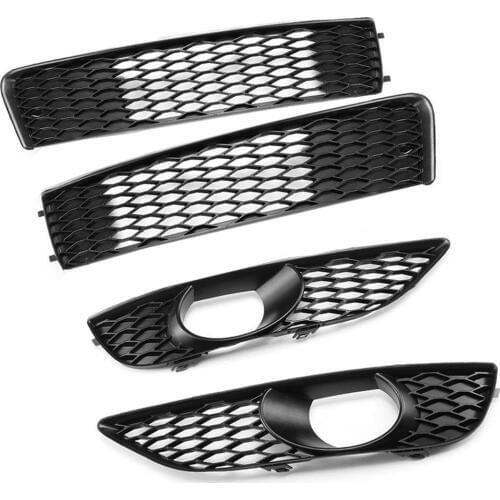 Fit For AUDI Q7 S-Line 10-15 Pair Side Bumper Grille& Pair Fog Light Grille