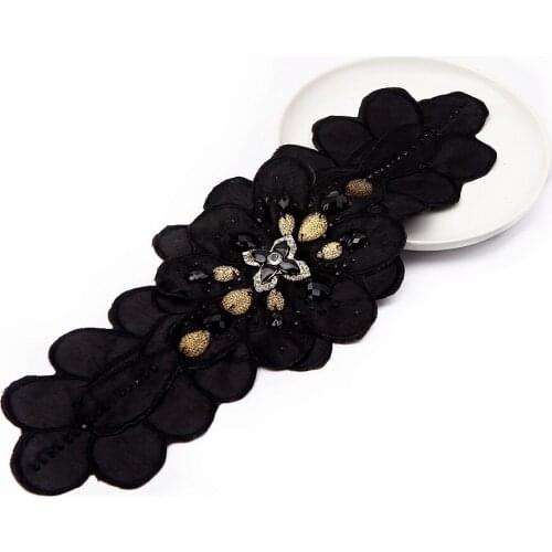 Size 36 * 12 Cm (2Piece /Lot ) Satin Lace Flower Applique Embroidery Patch Stickers, Clothing Accessories Wedding Dress