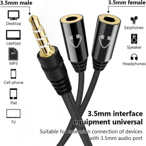 Headphone Splitter 3.5mm Jack Audio Cable Jack 3.5 mm Male to Male Audio Aux Cable For phone PC Car Speaker Wire Aux CordSpeaker