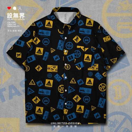 Classic games color matching warning logo Short-Sleeved shirt collared Printed casual Blouses button up new Clothes Summer