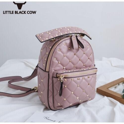 Backpack Style Soft Leather Fashion Rivet School Bag Luxury Party Designer Lady Shoulder Bag 2019 Travel Mini Bags