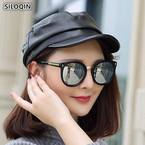 SILOQIN Unisex Genuine Leather Hat Winter Couple Sheepskin Cap Military Hats 2019 New Style Elegant Flat Caps For Men And Women