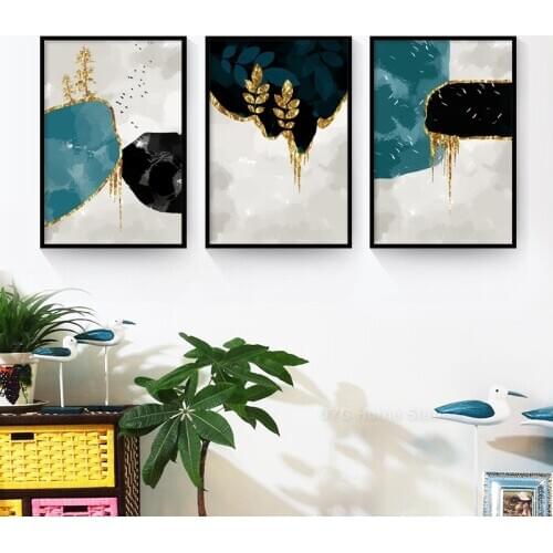Modern Minimalist Abstract Art Prints Poster Golden Leaves Canvas Painting Picture Wall Art For Living Room Decoration