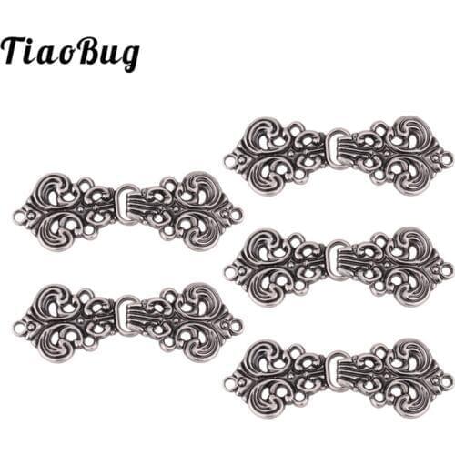 TiaoBug 5 Pairs Vintage Swirl Flower Chinese Cheongsam Buckle Cape Cloak Clasp Fasteners Button Sew On Hook and Eye Brooch Clip