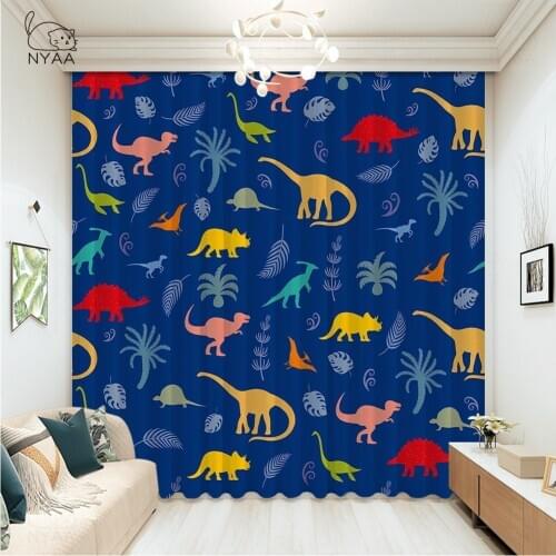Funny Kids Dinosaurs Child Curtain Home Supplies Cafe Curtains Window Roman Shades Bath Curtain Hooks For Curtains Micro Shading